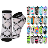 Collection of colorful socks with various designs on a white background