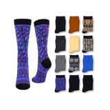 Collection of various socks with different patterns and colors on a white background