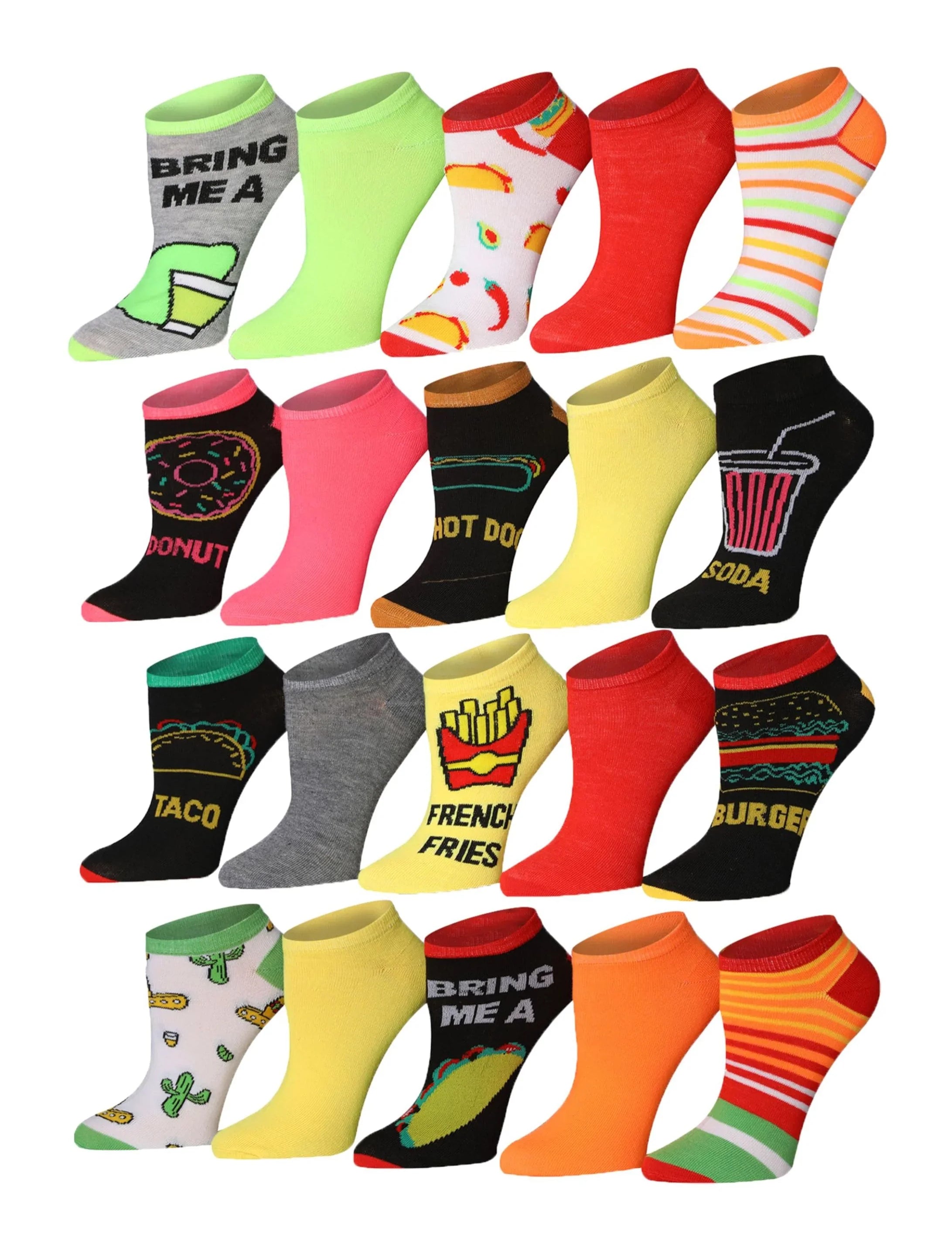 Women's 20 Pairs Colorful Plain Solid Food Inspired Striped Patterned Low Cut/No Show Socks -  Socks
