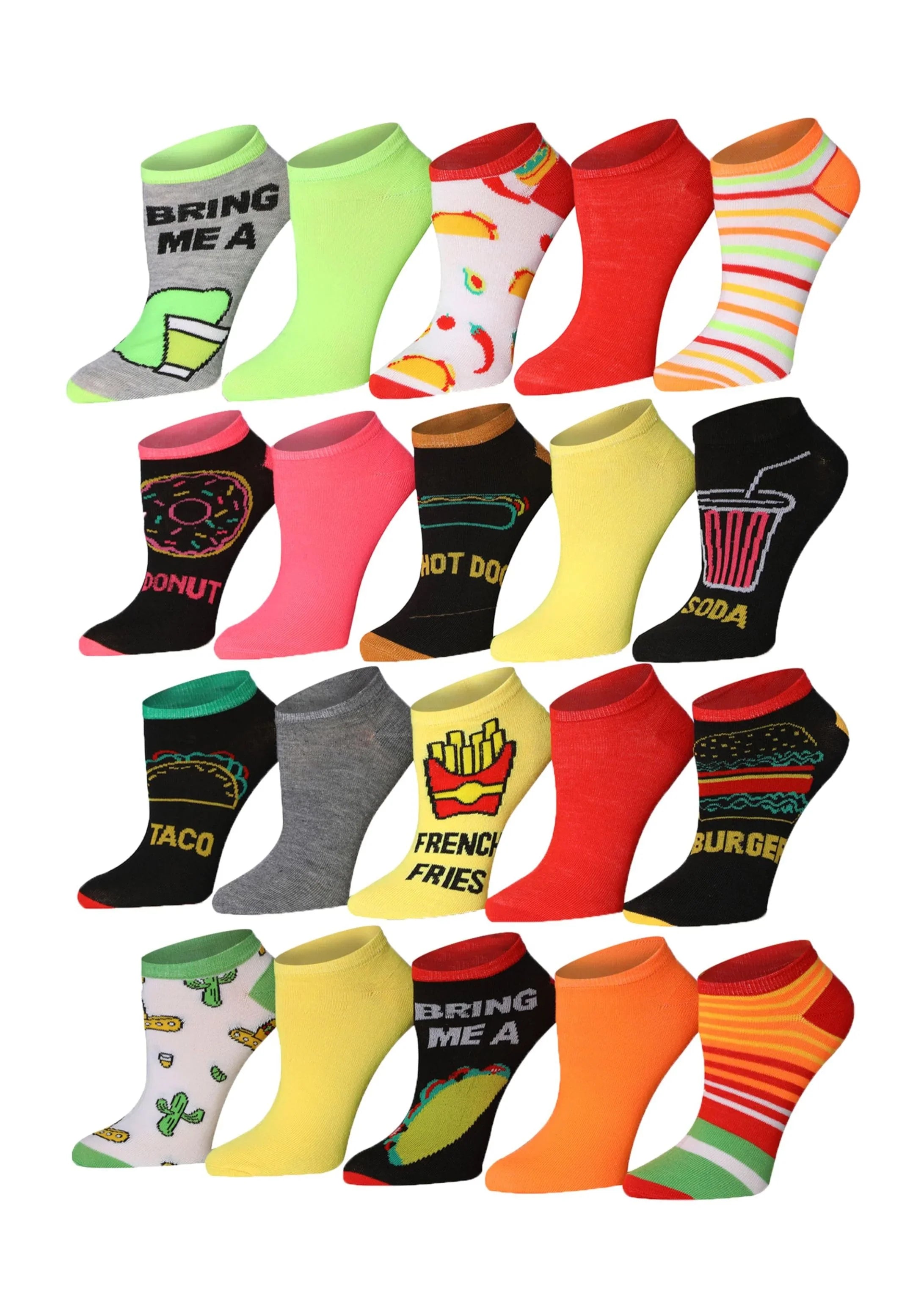  Women's 20 Pairs Colorful Plain Solid Food Inspired Striped Patterned Low Cut/No Show Socks -  Socks