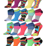  Women's 20 Pairs Colorful Vibrant Stripes Zigzag PaintSplash Geometric Patterned Low Cut/No Show Socks -  Socks