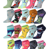 Tipi Toe Women's 20 Pairs Colorful Mix Wine Sea Shark Coffee Patterned Low Cut/No Show Socks