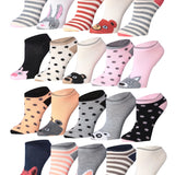 Tipi Toe Women's 20 Pairs Colorful Cute Solid Striped Dotted  Animal Faces Patterned Low Cut/No Show Socks