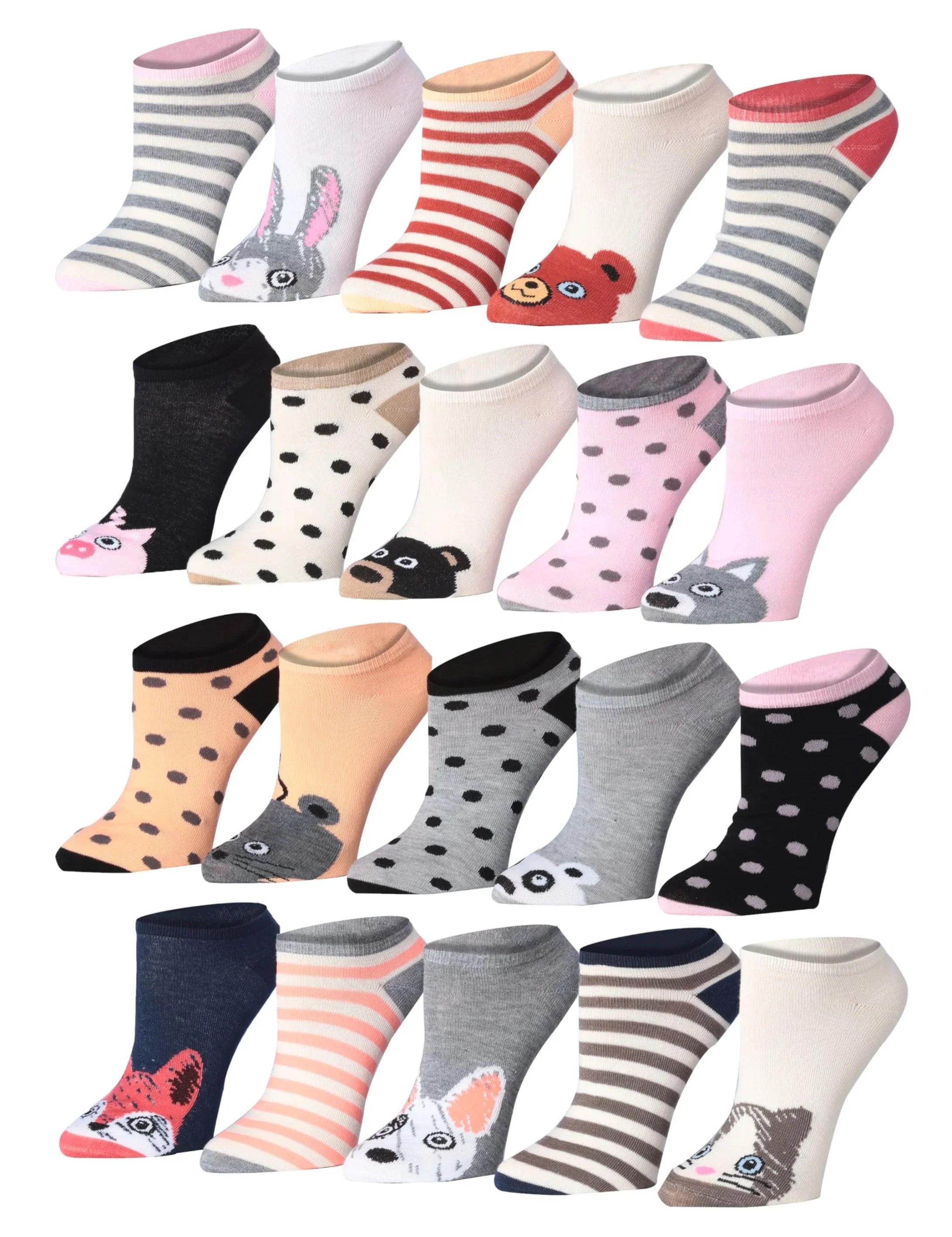  Animal Faces No Show Socks