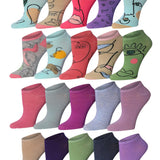 Tipi Toe Women's 20 Pairs Solid Doodley Face Colored Patterned Low Cut/No Show Socks