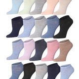 Tipi Toe Women's 20 Pairs Solid Colored Playful Pastel Medley Blue White Pink Grey Low Cut/No Show Socks