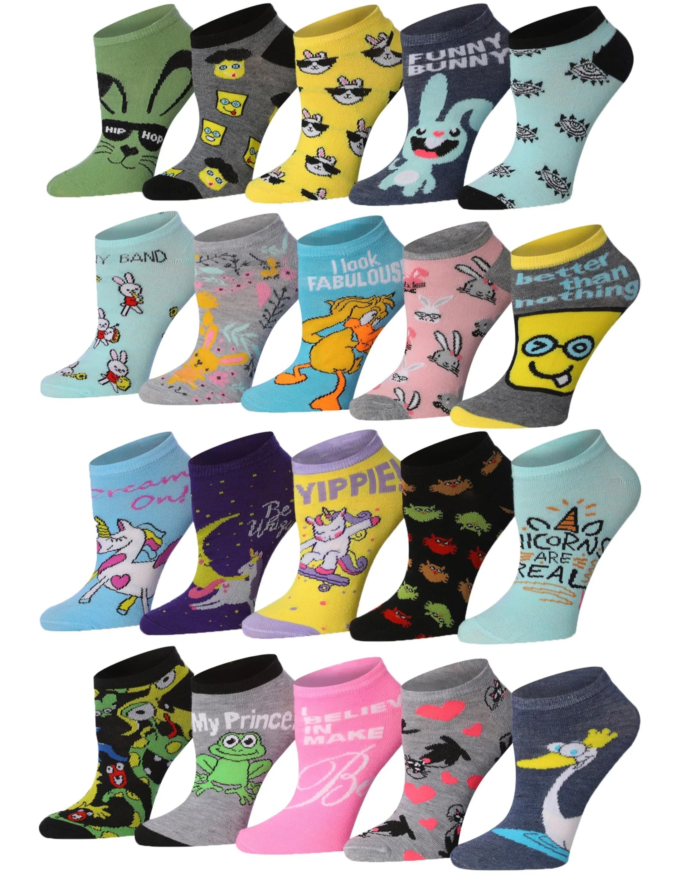 Rabbit & Frog No Show Socks