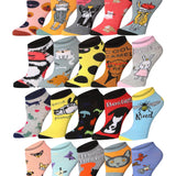 Tipi Toe Women's 20 Pairs Charming Critters Soft Tones Grey-Pink-Yellow-Blue Palette Low Cut/No Show Socks