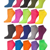 Tipi Toe Women's 20 Pairs Solid Colored Vibrant Spectrum Blue Red Black Vivid Hues Low Cut/No Show Socks