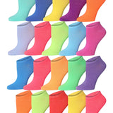Tipi Toe Women's 20 Pairs Vivid Rainbow Delight Solid Color Palette Cyan Yellow Green Low Cut/No Show Socks