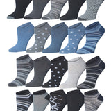 Tipi Toe Women's 20 Pairs Dark Colored Striped Dotted Circles Patterned Low Cut/No Show Socks