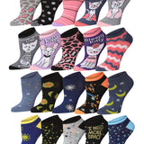 Tipi Toe Women’s 20 Pairs Colorful Starry Nights & Cat-Themed Low Cut Socks in Grey, Pink, Blue, Violet, and Black
