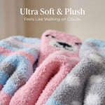 Ultra soft and plush socks with text 'Ultra Soft & Plush Feels Like Walking on Clouds' on a neutral background.