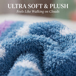 Close-up of ultra soft and plush fabric with text 'Ultra Soft & Plush, Feels Like Walking on Clouds'.