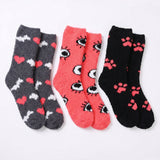 Soft Anti-Skid Feline Love Fuzzy Socks - 3 Pairs