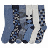 Funky Splash Striped Patch Dress Socks - 6 Pack
