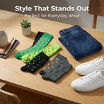 Folded jeans, colorful socks, and white sneakers on a wooden table with text 'Style That Stands Out Perfect for Everyday Wear'.
