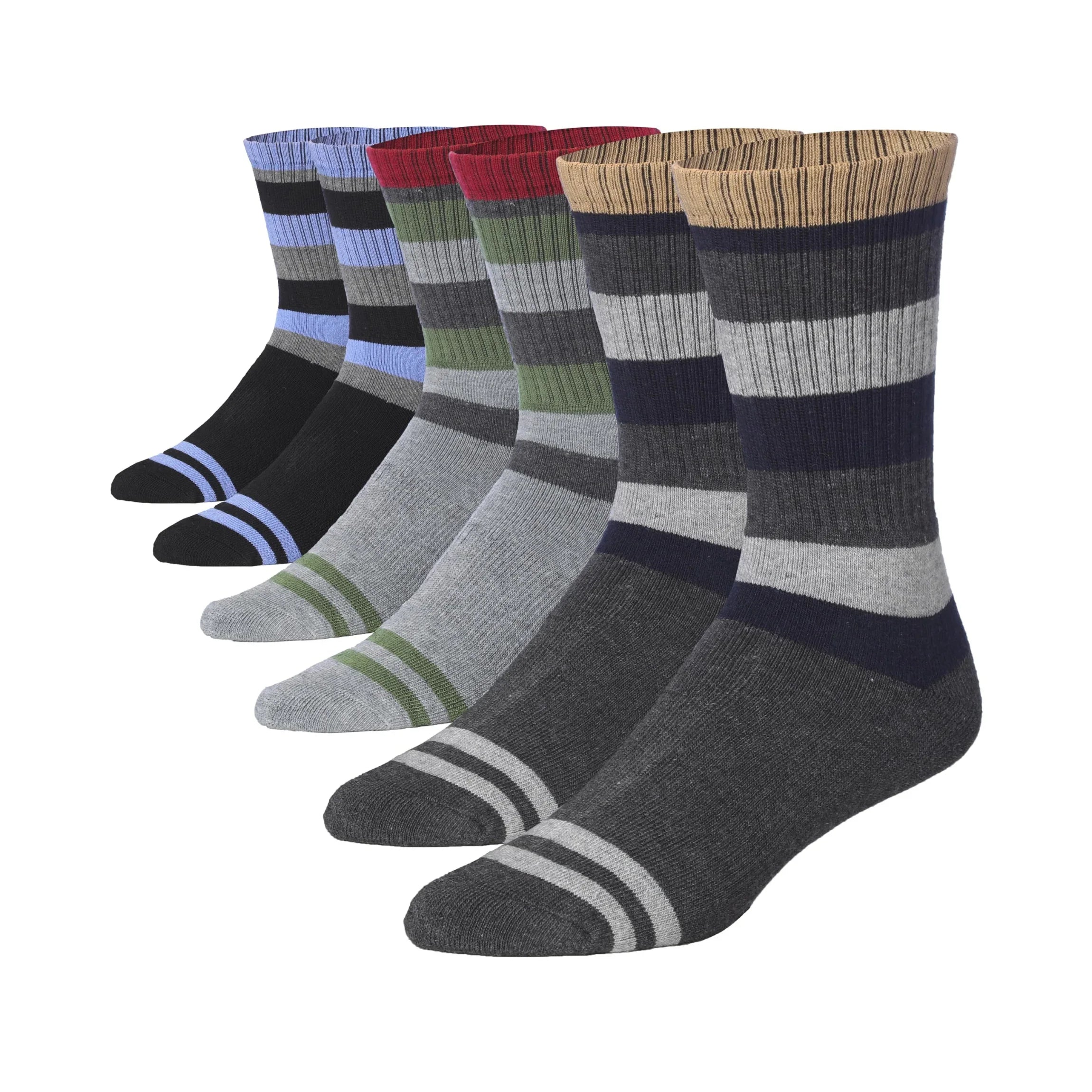 JAMES FIALLO Adult 3 Pairs Wool Blend Earthy Elegance Colorful Stripes Cushioned Dress Crew Socks, Size Small