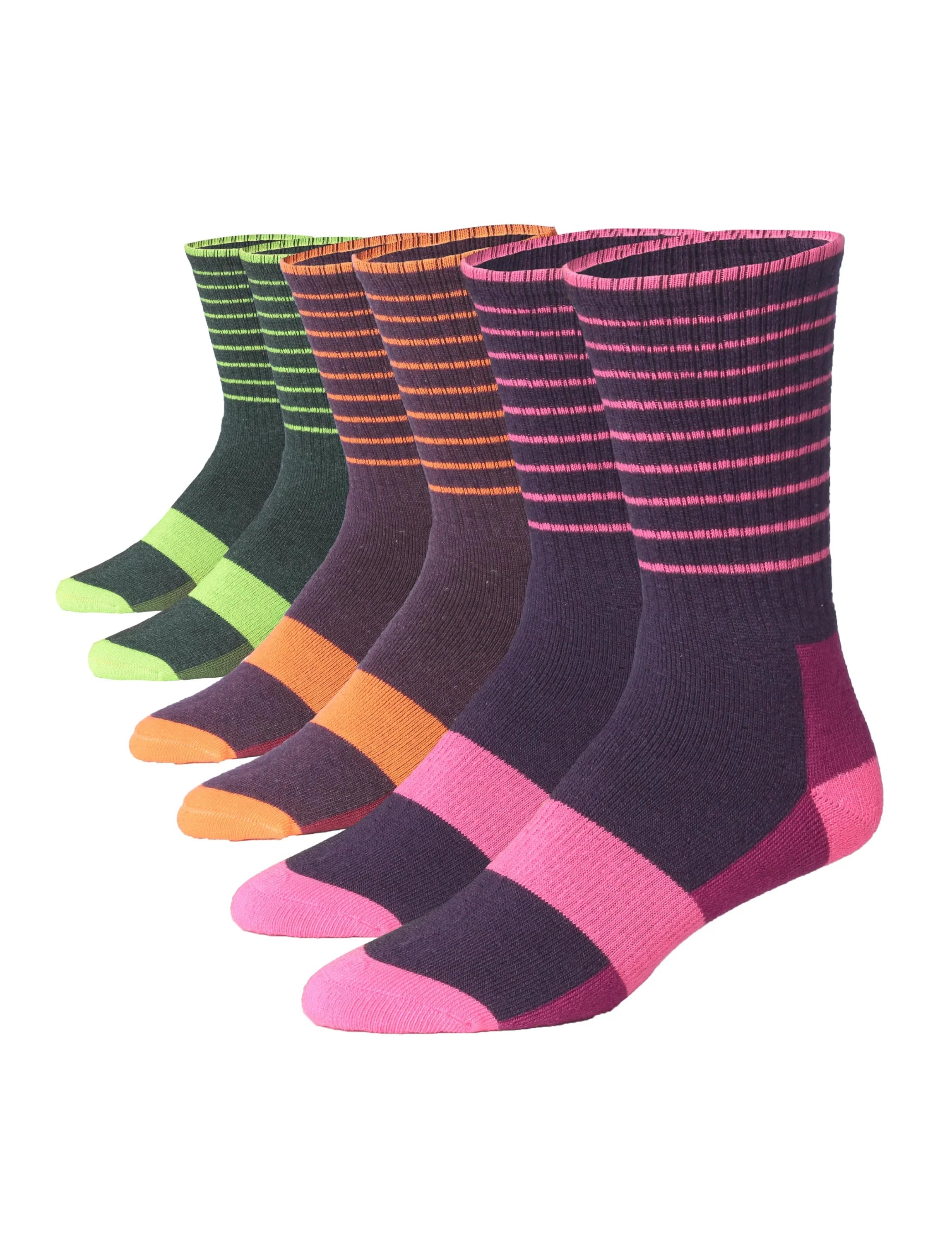  Unisex 3 Pairs Wool Blend Rich Autumn Hues Colorful Stripes and Shapes Sports Cushioned Dress Crew Socks - Socks