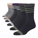 JAMES FIALLO Unisex 3 Pairs Wool Blend Classic Colorful Contrasts with Subtle Striped Accents Cushioned Dress Crew Socks