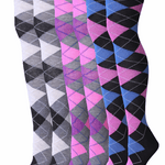 Argyle Blue Pink Red-Yellow & Grey Black Over The Knee High Socks - 3 Pairs