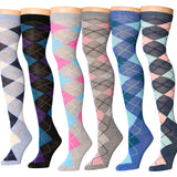 Vibrant Argyle Collection Over The Knee High Socks - 6 Pairs