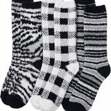 Tipi Toe Women's Fuzzy Slipper Socks with Grippers Bundle (6 Pairs) – Non Slip Skid Warm Fluffy Winter Hospital Lounge Crew Socks, Feline Love & Polar Zebra