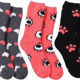 Tipi Toe Women's Fuzzy Slipper Socks with Grippers Bundle (6 Pairs) – Non Slip Skid Warm Fluffy Winter Hospital Lounge Crew Socks, Feline Love & Polar Zebra
