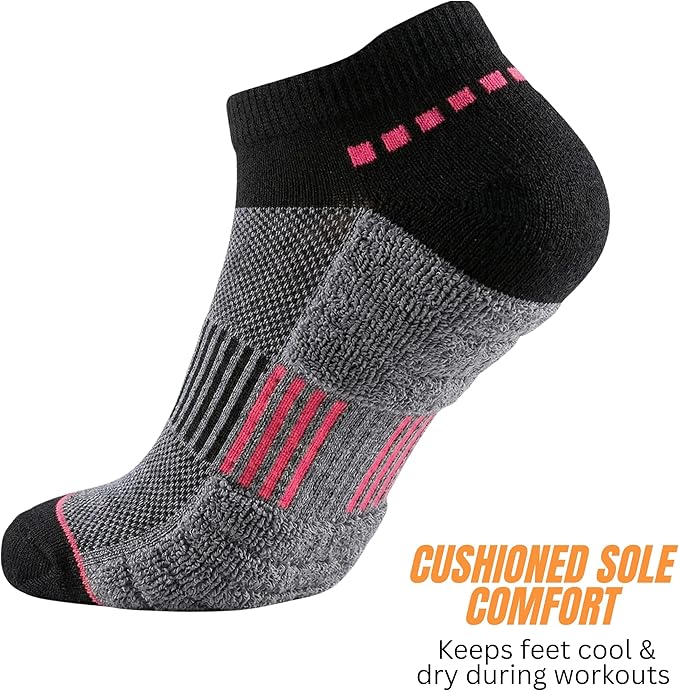 Gray and black sock with pink accents on a white background
