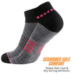 Gray and black sock with pink accents on a white background