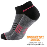 Gray and black sock with pink accents on a white background