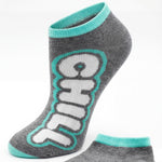 Gray ankle sock with teal trim and 'CHILL' text on a white background
