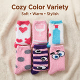 Colorful Patterned Cartoon Crush Fuzzy Socks - 6 Pairs