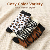 Anti-Skid Creamy Leopard Fuzzy Socks - 3 Pairs