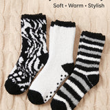 Anti-Skid Zebra Fuzzy Socks - 3 Pairs