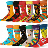 JAMES FIALLO Men's Novelty Crew Socks Bundle (24 Pairs) – 12-Pack Foodie Fantasy and 12-Pack Emoji Inspired Crazy Fun Dress Socks