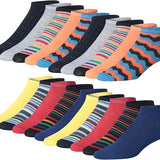 JAMES FIALLO Men's 20 Pairs Classy Extra Lightweight Bright Multicolor Mix Patterned Low Cut/No Show Socks