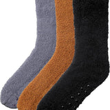  Men's 3-Pairs Classic Neutrals Patterned Solid Anti-Skid Soft Fuzzy Crew Socks - Socks