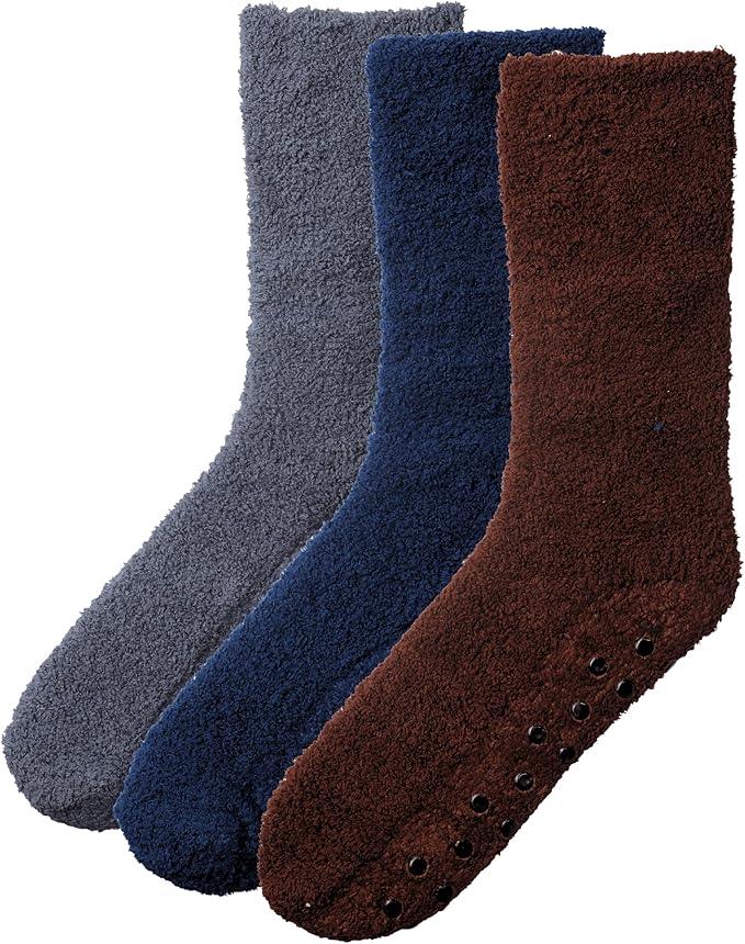 Men's Anti-Skid Soft Fuzzy Crew Socks - Urban Neutrals Patterned - Socks