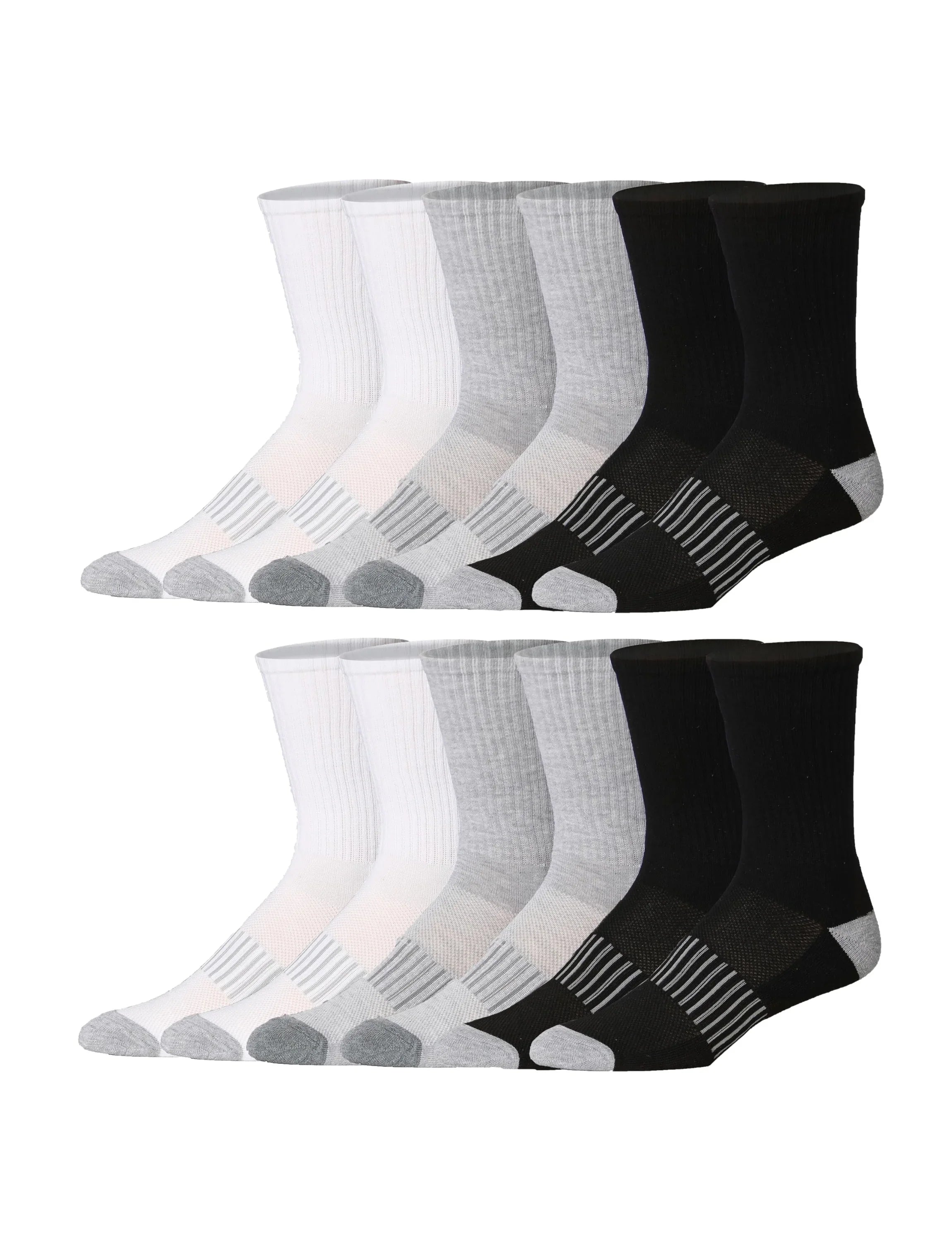 JAMES FIALLO Men's 12 Pairs Arch Support Socks Comfortable Performance Socks for Running, Hiking, and Athletic Activities - Tipi Toe Socks