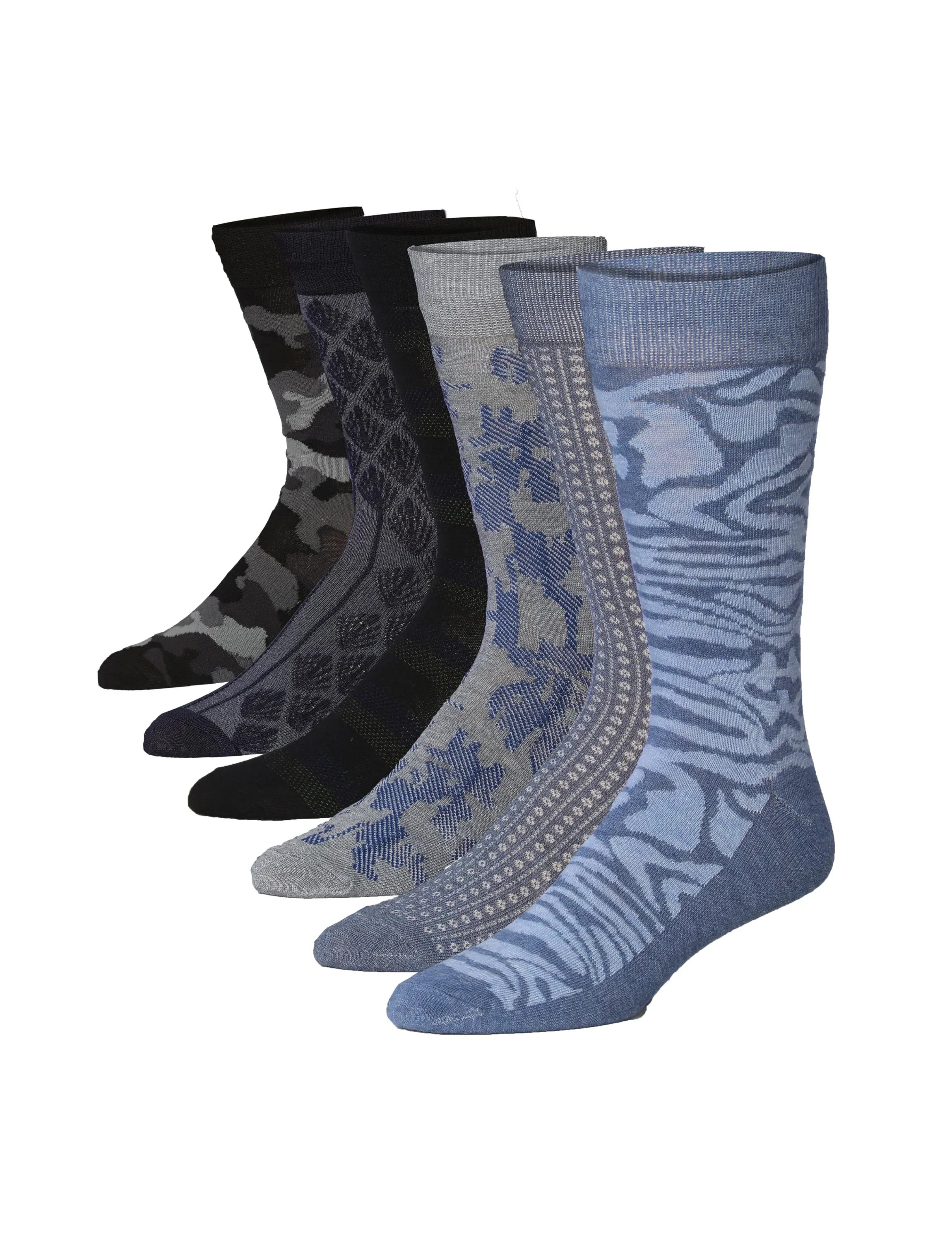 Men's 6 Pairs Casual Novelty Wild Camo Chic Colorful Patterned Dress Socks for Men - Socks