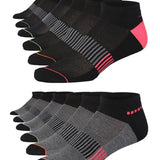 Men's 12-Pairs Performance Low Cut Athletic Black Grey Sporty Multicolor Heels & Stripes Patterned Sport Socks - Socks