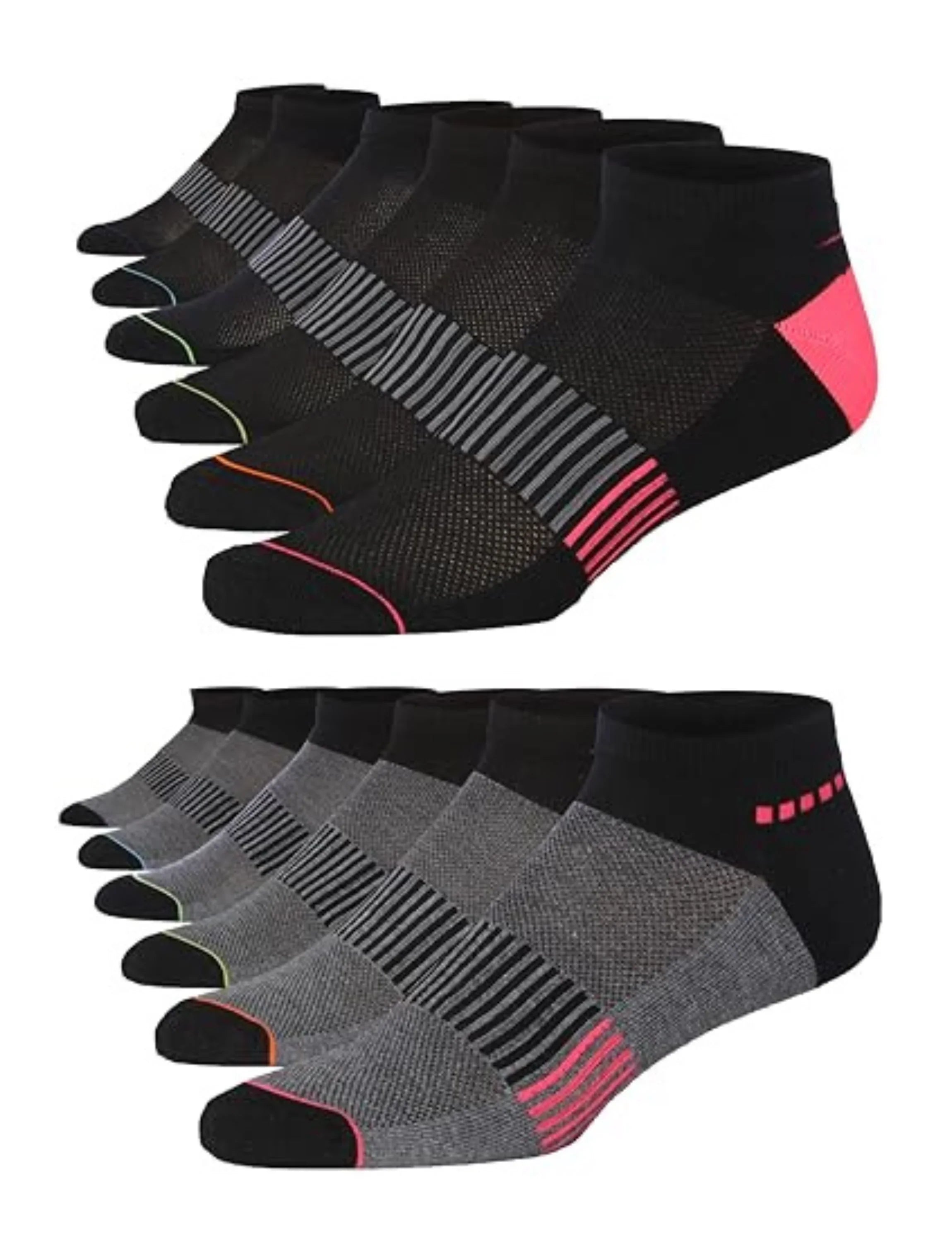  Men's 12-Pairs Performance Low Cut Athletic Black Grey Sporty Multicolor Heels & Stripes Patterned Sport Socks - Socks