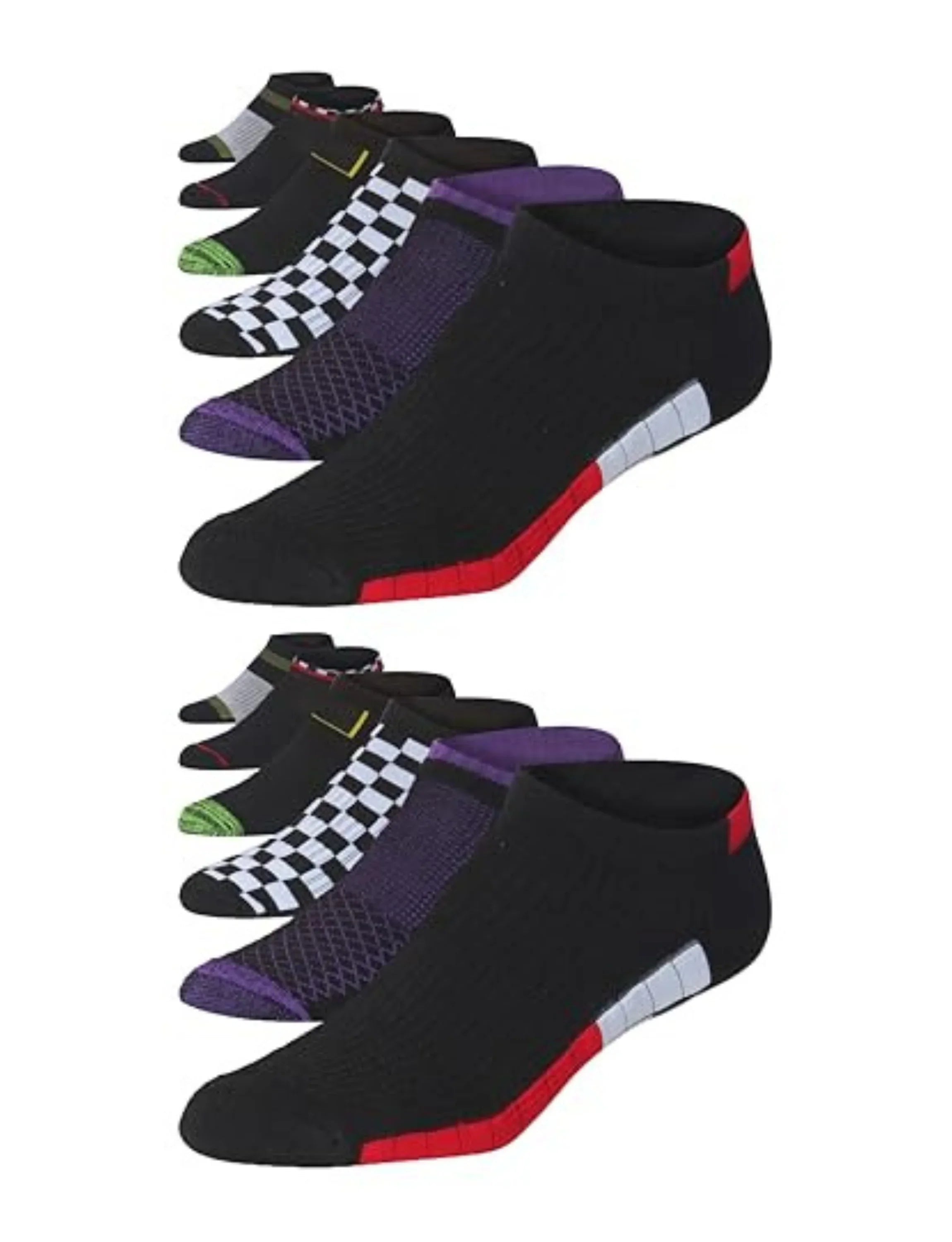  Men's 12-Pairs Performance Low Cut Athletic Dark Tones Checkered Striped Colorful Patterned Sport Socks - Socks