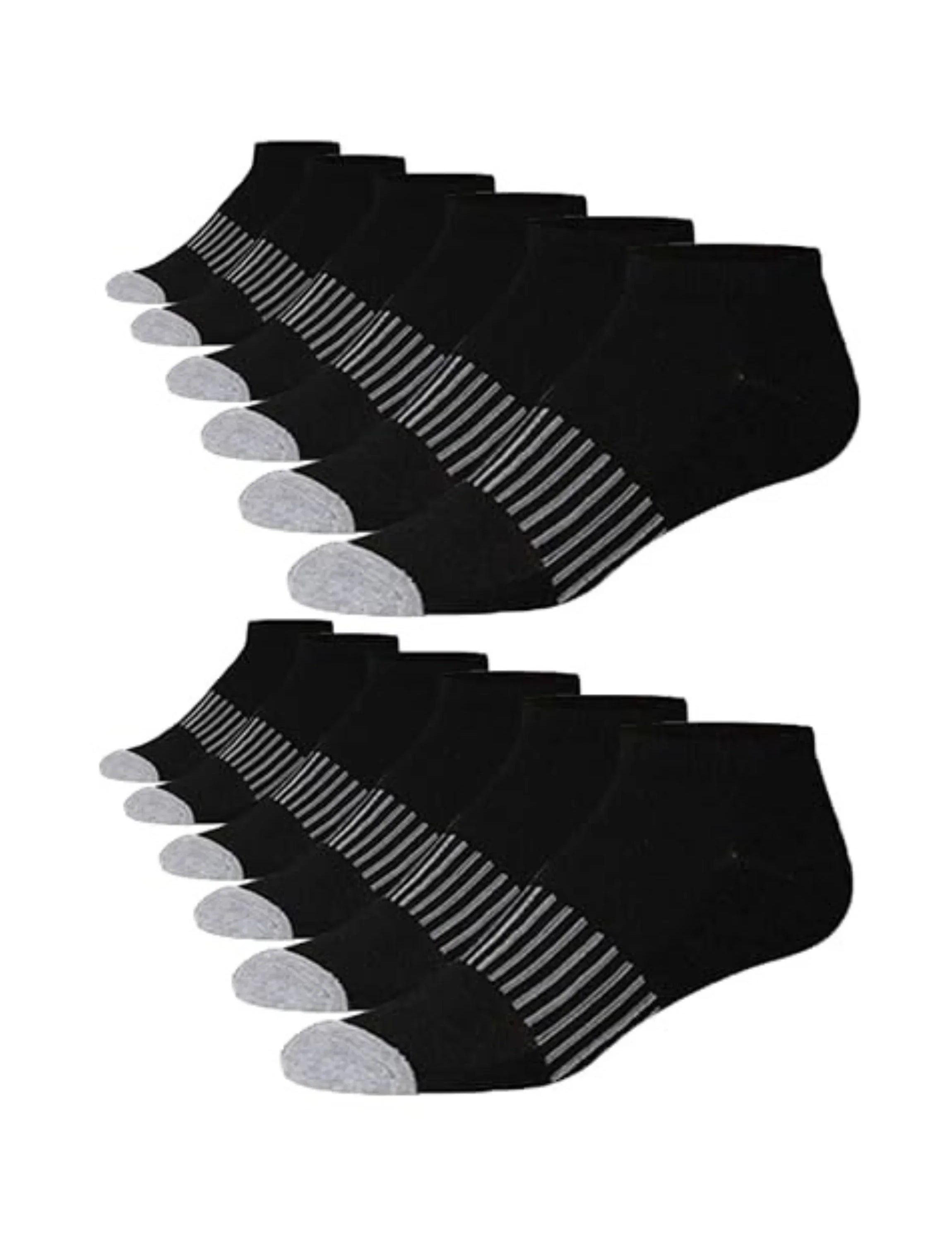  Men's 12-Pairs Performance Low Cut Athletic Socks with Striped and Contrast Toe Design - Socks