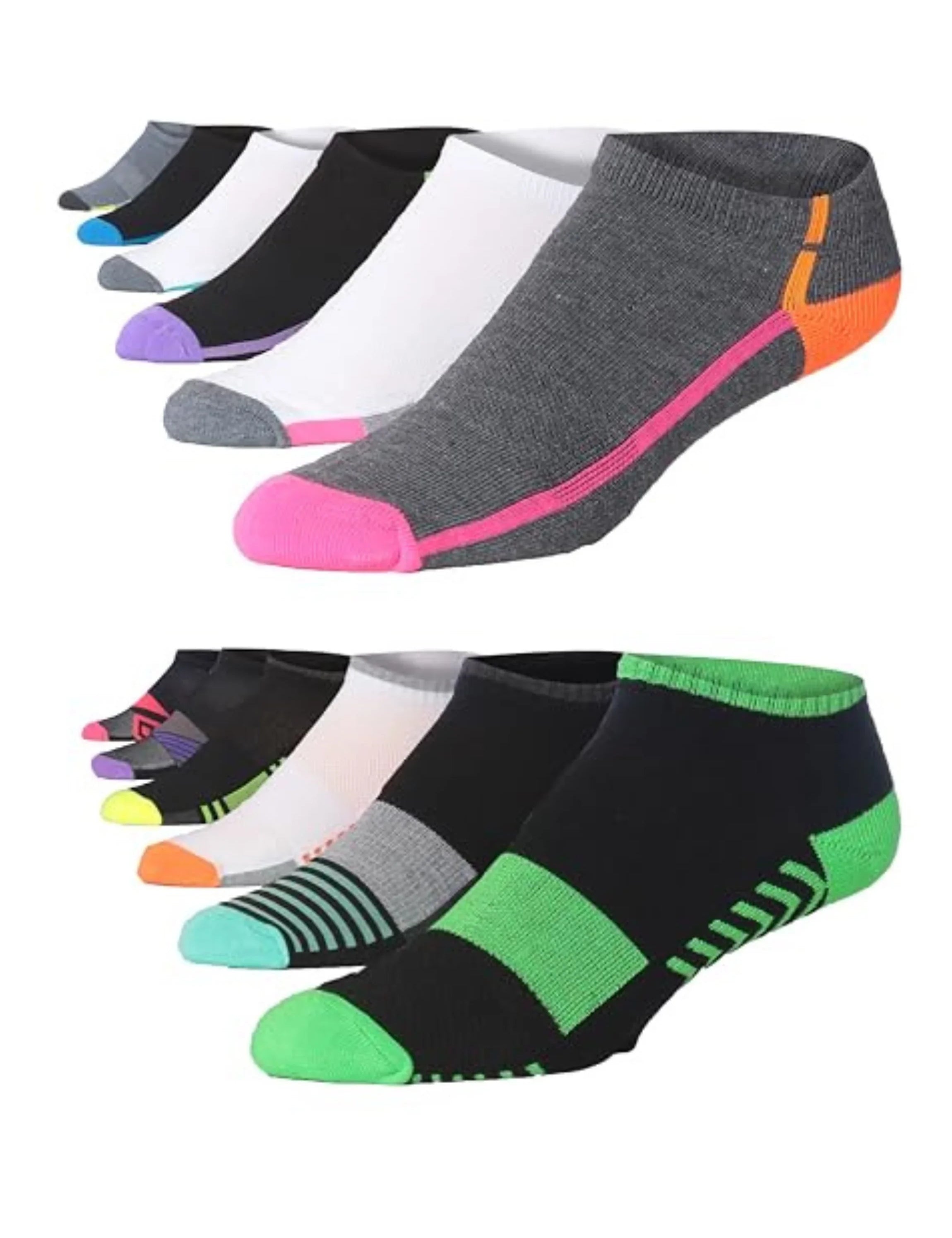 JAMES FIALLO Men's 12-Pairs Performance Low Cut Athletic Black White Accented Line Design Sport Socks - Tipi Toe Socks