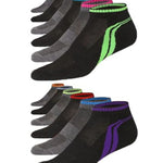  Men's 12-Pairs Performance Low Cut Athletic Neutral Tone With Dynamic Double Stripes Wave Patterned Sport Socks - Socks