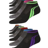  Men's 12-Pairs Performance Low Cut Athletic Neutral Tone With Dynamic Double Stripes Wave Patterned Sport Socks - Socks
