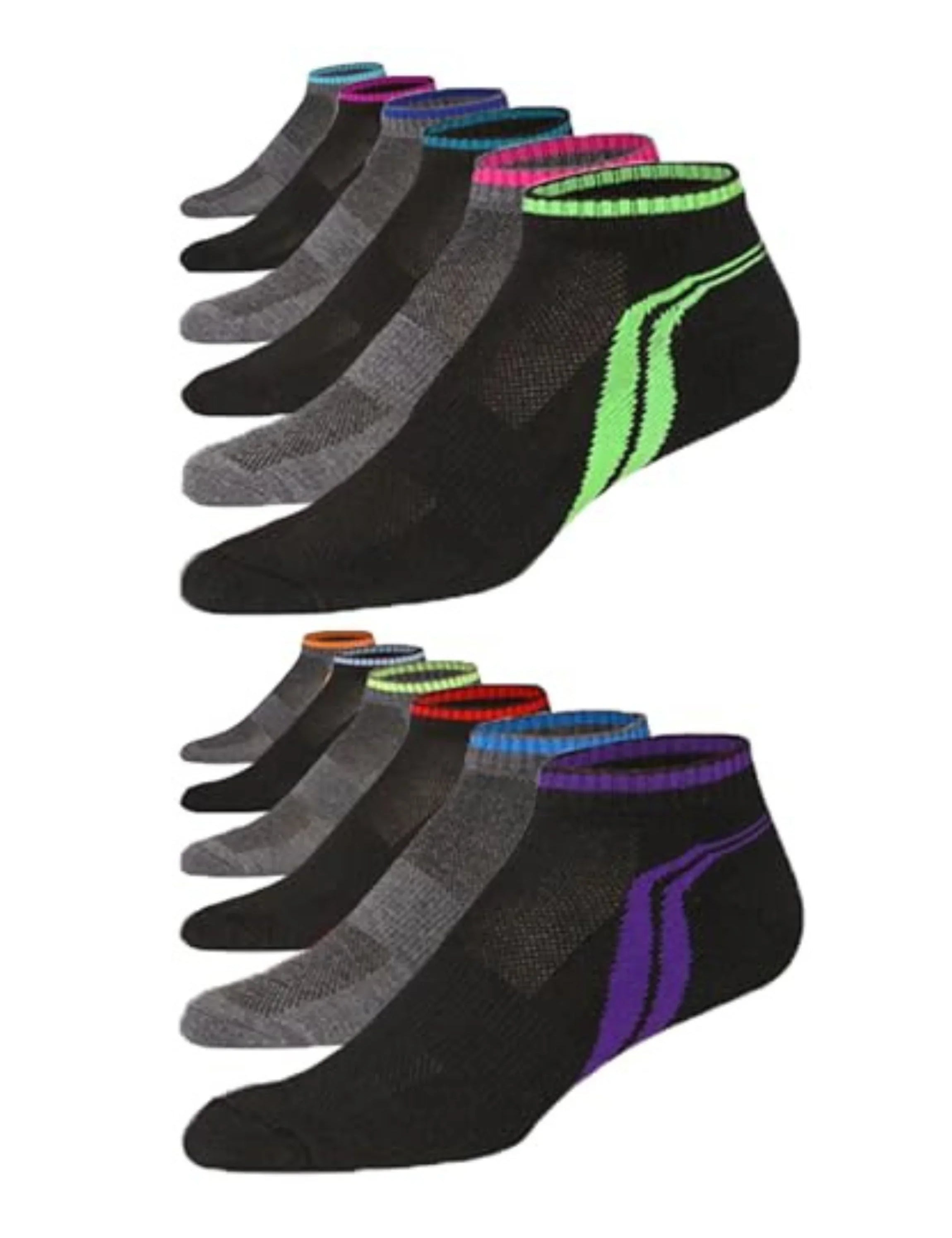  Men's 12-Pairs Performance Low Cut Athletic Neutral Tone With Dynamic Double Stripes Wave Patterned Sport Socks - Socks