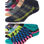 JAMES FIALLO Men's 12-Pairs Performance Low Cut Athletic Leaf Stripe Checkered Pattern Colored Accent Sport Socks - Tipi Toe Socks